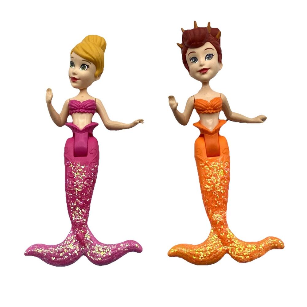 Lot of 2 Disney Princess Ariel Sisters Little Mermaid Toy Pink & Orange Figures